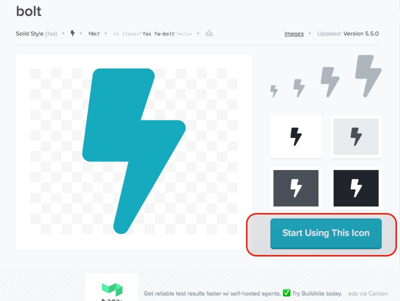 アイコン画面の右下にある【Start Using This Icon】をクリックする