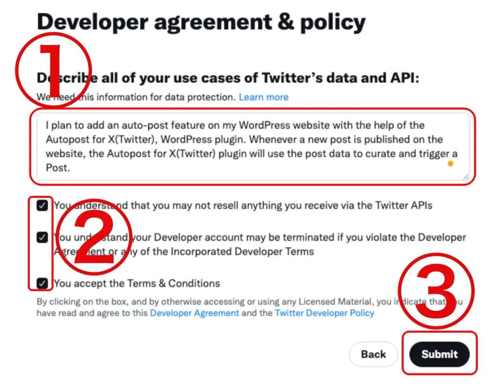 ツイッターのデベロッパー規約ポリシー(Developer agreement & policy)に同意する