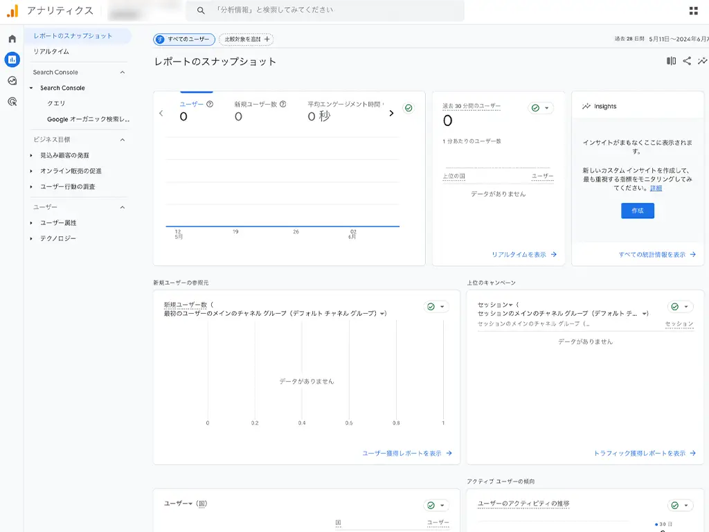 Google Analytics のメイン画面